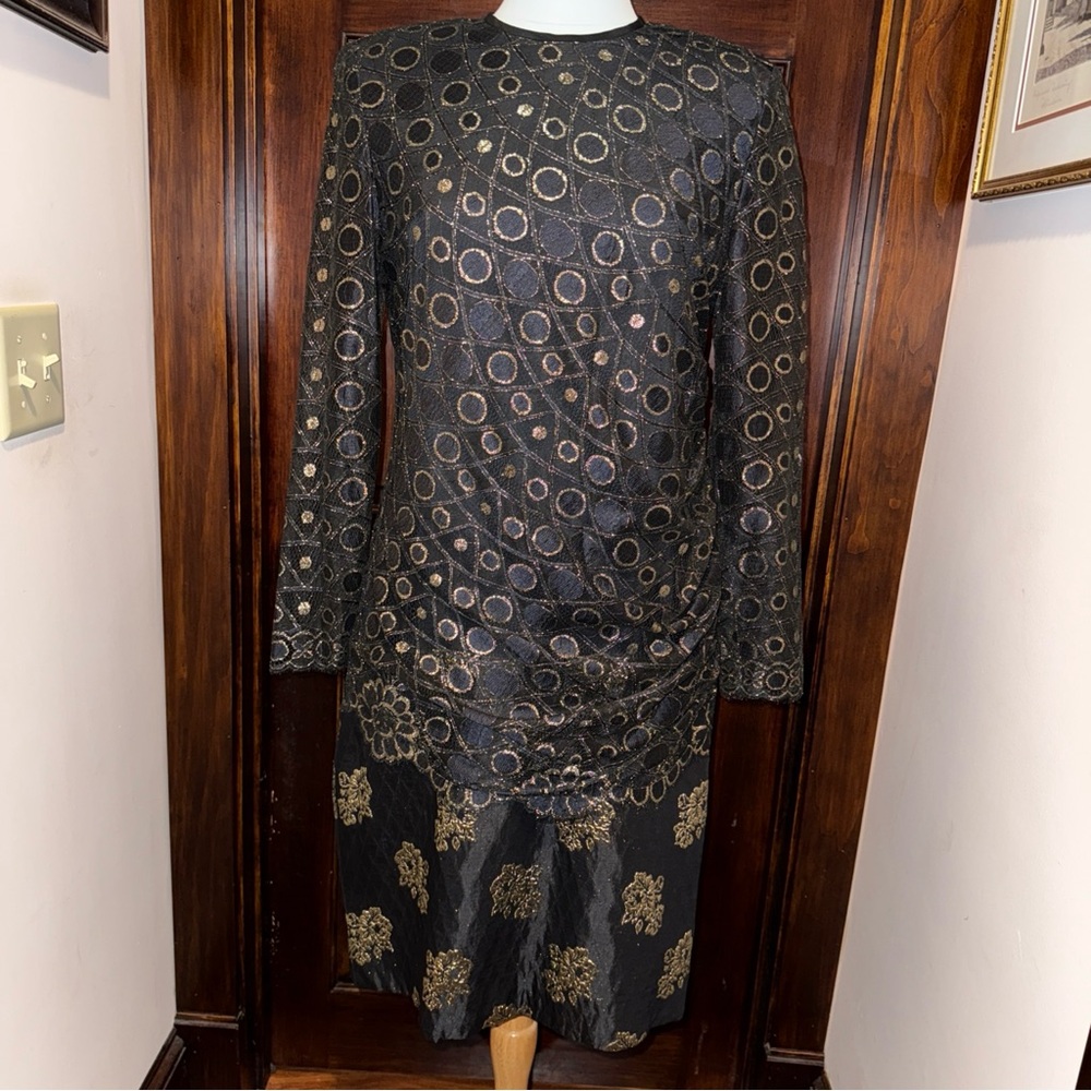 vintage 1950S James Hogan Cocktail Gown With Metallic Lace And Cloquet Skirt